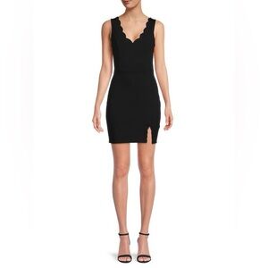 NWT Black scallop stretch bodycon mini dress L cocktail LBD feminine date night